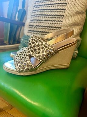 Wedge Slide Sandals - Metallic Gold